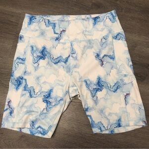 A Core Shorts Womens 2XL Pull On Active Athletic Pockets Blue Tie Dye Marble